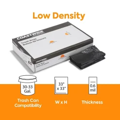Coastwide Professional™ 30-33 Gallon Trash Bag, 33" x 39", Low Density, 0.6 mil, Black, 250 Bags/Box (CW17966)