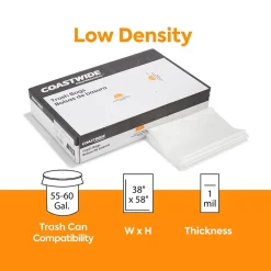 Coastwide Professional™ 55-60 Gallon Trash Bag, 38" x 58", Low Density, 1 mil, Clear, 100 Bags/Box (CW17968)