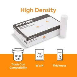 Coastwide Professional™ 40-45 Gallon Trash Bag, 40" x 48", High Density, 12 mic, Natural, 250 Bags/Box (CW18203)