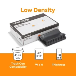 Coastwide Professional™ 40-45 Gallon Trash Bag, 40" x 46", Low Density, 1.8 mil, Black, 100 Bags/Box (CW18208)