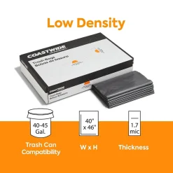 Coastwide Professional™ 40-45 Gallon Trash Bag, 39" x 47", Low Density, 1.7 mil, Silver, 50 Bags/Box (CW18189)