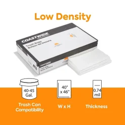 Coastwide Professional™ 40-45 Gallon Trash Bag, 40" x 46", Low Density, 0.74 mil, White, 100 Bags/Box (CW18192)