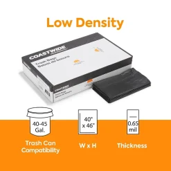 Coastwide Professional™ 40-45 Gallon Trash Bag, 40" x 46", Low Density, 0.65, Black, 125 Bags/Box (CW18191)
