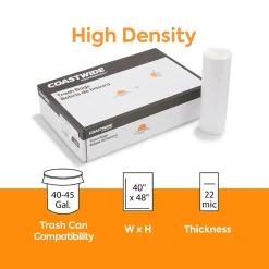 Coastwide Professional™ 40-45 Gallon Trash Bag, 40" x 48", High Density, 22 mic, Natural, 150 Bags/Box (CW19248)