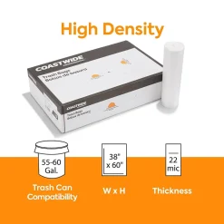 Coastwide Professional™ 55-60 Gallon Trash Bag, 38" x 60", High Density, 22 mic, Natural, 150 Bags/Box (CW19249)