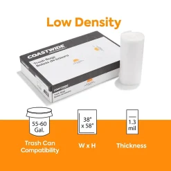 Coastwide Professional™ 55-60 Gallon Trash Bag, 38" x 58", Low Density, 1.3 mil, Clear, 100 Bags/Box (CW25528)