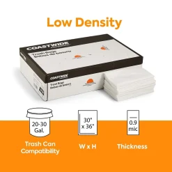 Coastwide Professional™ 20-30 Gallon Trash Bag, 30" x 36", Low Density, 0.9 mil, White, 200 Bags/Box (CW50710)