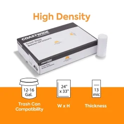 Coastwide Professional™ 12-16 Gallon Trash Bag, 24" x 33", High Density, 13 mic, Natural, 500 Bags/Box (CW57406)