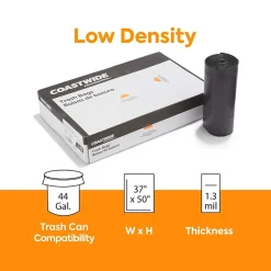 Coastwide Professional™ AccuFit 44 Gallon Trash Bag, 37" x 50", Low Density, 1.3 mil, Black, 100 Bags/Box (CW22752)