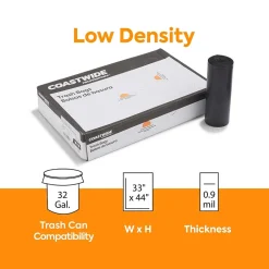 Coastwide Professional™ AccuFit 32 Gallon Trash Bag, 33" x 44", Low Density, 0.9 mil, Black, 100 Bags/Box (CW22751)