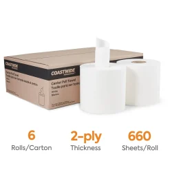 Coastwide Professional™ Centerpull Paper Towel, 2-Ply, White, 660 Sheets/Roll, 6 Rolls/Carton (CW26115)