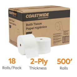 Coastwide Professional™ J-Series 2-Ply Small Core Bath Tissue, White, 1500 Sheets/Roll, 18 Rolls/Carton (CWJBT-1500)