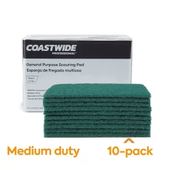 Coastwide Professional™ Medium Duty Scouring Pad, Green, 10/Pack (CW56787)