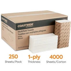 Coastwide Professional™ Multifold Paper Towels, 1-ply, 250 Sheets/Pack, 16 Packs/Carton (CW58045)