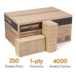 Coastwide Professional™ Multifold Paper Towels, 1-ply, 250 Sheets/Pack, 16 Packs/Carton (CW21819)