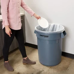 Coastwide Professional™ Plastic Trash Can with no Lid, Gray, 32 Gal. (CW50716)