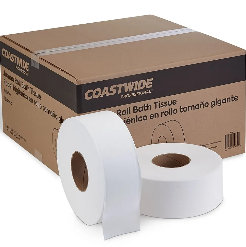 Coastwide Professional™ 1-Ply Jumbo Toilet Paper, White, 2000 ft./Roll, 12 Rolls/Carton (CW26214)