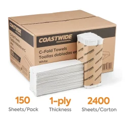 Coastwide Professional™ Recycled C-Fold Paper Towels, 1-Ply, 150 Sheets/Pack, 2400 Sheets/Carton (CW25383)