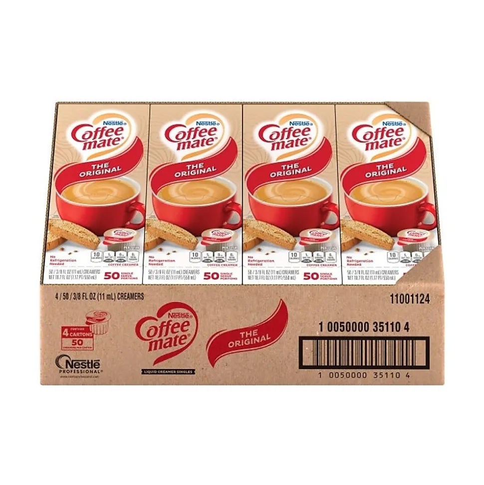 Coffee mate Original Lactose Free Liquid Creamer, 0.38 fl. oz., 50/Dispenser, 4 Dispensers/Carton (NES35110)
