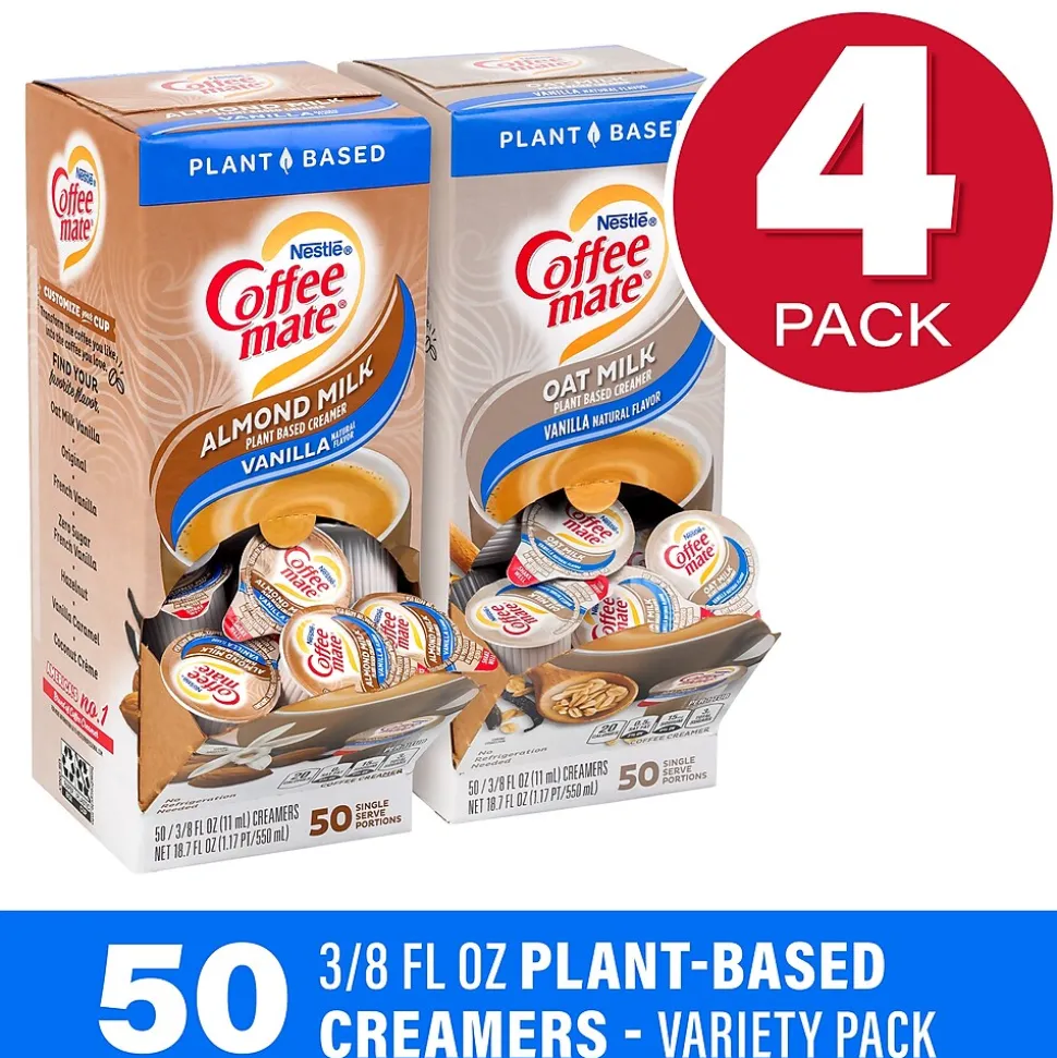 Coffee Mate Vanilla Almond Milk & Oat Milk Variety Pack, 200 Count, 4/Pack (600-00772)