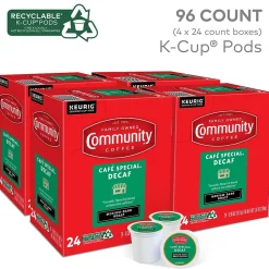 Community Coffee Cafe Special Decaf Coffee, Keurig K-Cup Pod, Medium-Dark Roast, 96/Carton (5000374327CT)