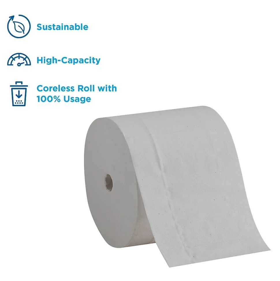 Compact Recycled Coreless Toilet Paper, 2-Ply, White, 1000 Sheets/Roll, 36 Rolls/Carton (19375)