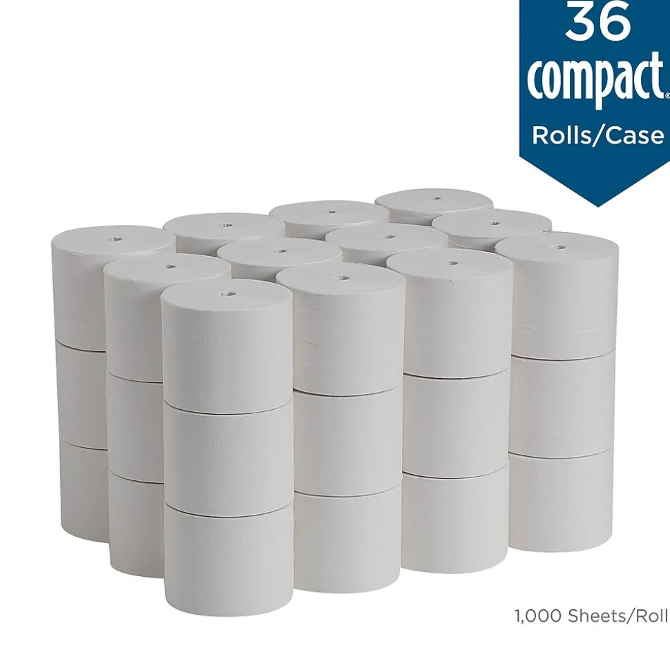 Compact Recycled Coreless Toilet Paper, 2-Ply, White, 1000 Sheets/Roll, 36 Rolls/Carton (19375)