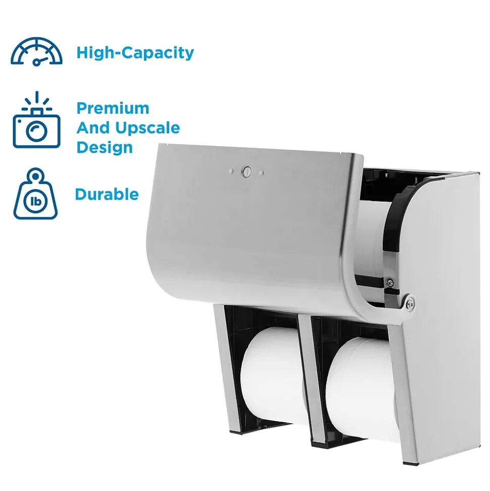 Compact 4-Roll Quad Coreless Toilet Paper Dispenser by GP PRO, Stainless Steel (56748)