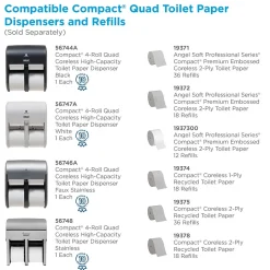 Compact 4-Roll Quad Coreless Toilet Paper Dispenser by GP PRO, Stainless Steel (56748)