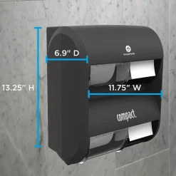 Compact® 4-Roll Quad Coreless Toilet Paper Dispenser by GP PRO, Black, 11.750” W x 6.900” D x 13.250” H (56744B)