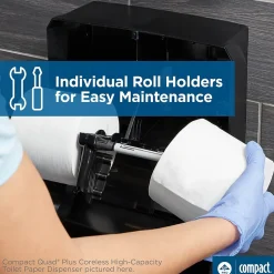 Compact® 4-Roll Quad Coreless Toilet Paper Dispenser by GP PRO, Black, 11.750” W x 6.900” D x 13.250” H (56744B)