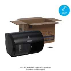 Compact 2-Roll Side-by-Side Coreless Toilet Paper Dispenser by GP PRO, Black (56784A)