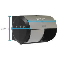 Compact 2-Roll Side-by-Side Coreless Toilet Paper Dispenser by GP PRO, Faux Stainless, (56796A)