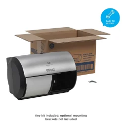 Compact 2-Roll Side-by-Side Coreless Toilet Paper Dispenser by GP PRO, Faux Stainless, (56796A)