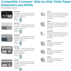 Compact 2-Roll Side-by-Side Coreless Toilet Paper Dispenser by GP PRO, Faux Stainless, (56796A)