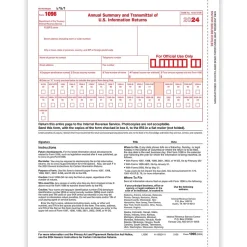 ComplyRight 2024 1096 Tax Form, 1-Part, Transmittal, 10/Pack (510010)