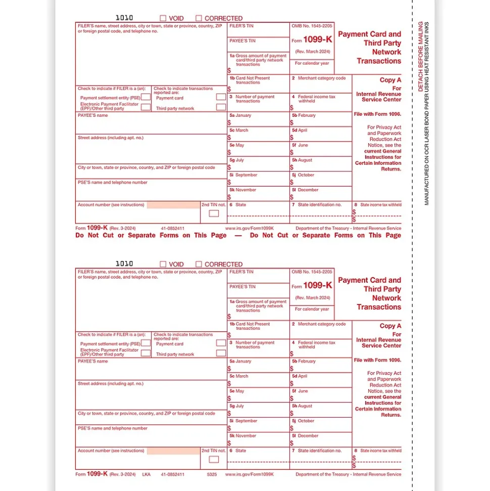 ComplyRight 2024 1099 Tax Form, 2-Part, 2-Up, Copy A, 100/Pack (5325)