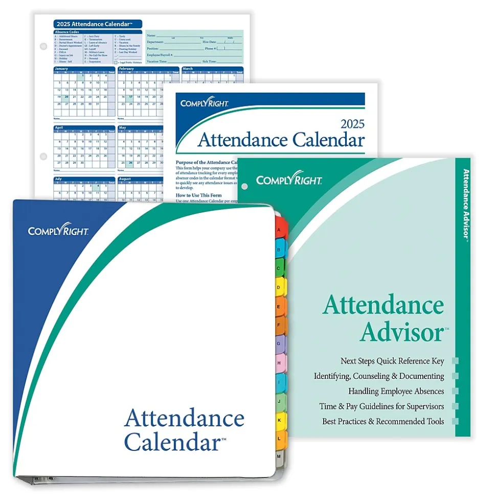 ComplyRight 2025 Attendance Calendar Set, 200 Forms/Pack (A1411W16PK200)