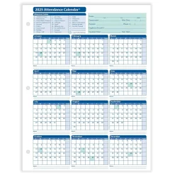 ComplyRight 2025 Attendance Calendar Card, 50 Forms/Pack (A4000W50)