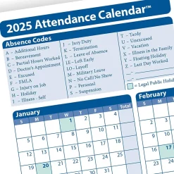 ComplyRight 2025 Attendance Calendar Card, 25 Forms/Pack (A4000W25)