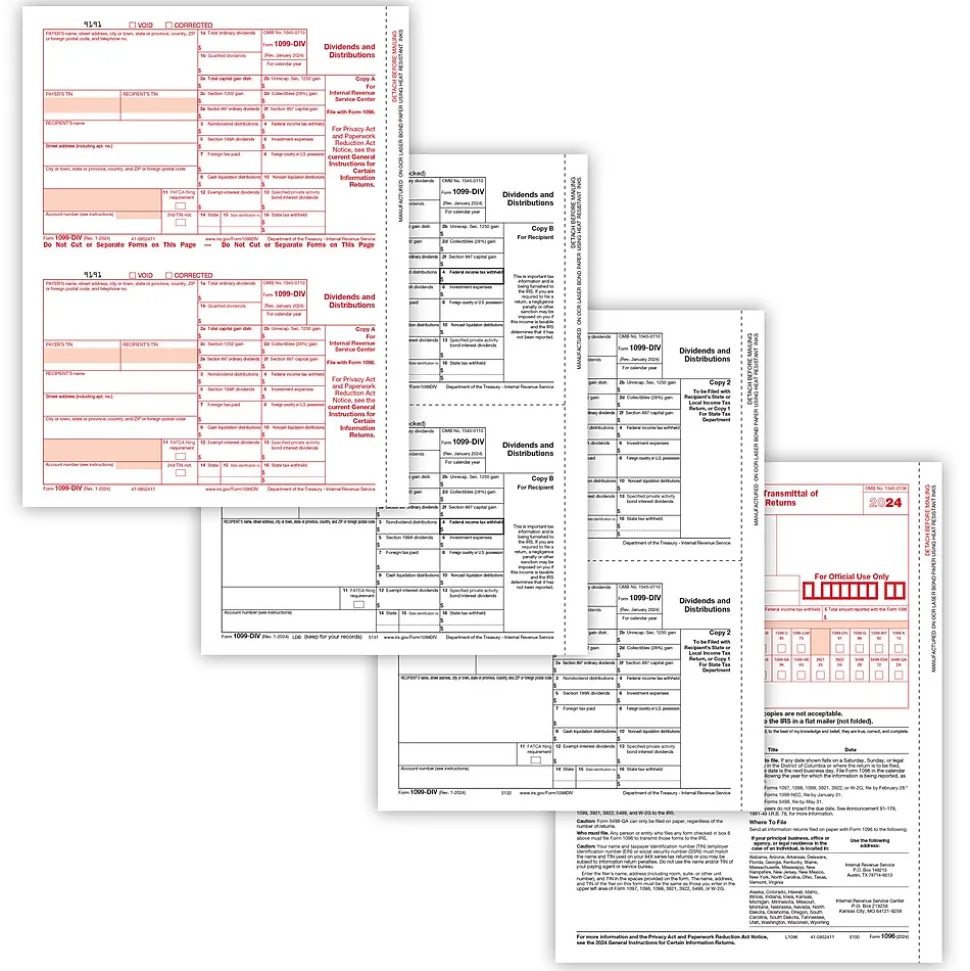 ComplyRight 2024 1099-DIV Tax Form Envelopes, 4-Part, 2-Up, Copies A, B, C and/or State, 10/Pack (610710)