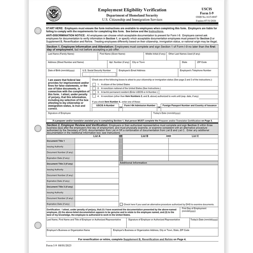 ComplyRight 2024 I-9 Tax Form, 1-Part, I-9, 50/Pack (A2416)