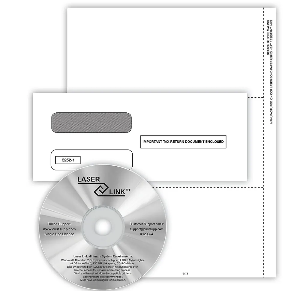 ComplyRight 2024 1099-MISC Recipient Copy Only Tax Form Envelopes and LaserLink Software, 2-Up, White, 50/Pack (5173ES)