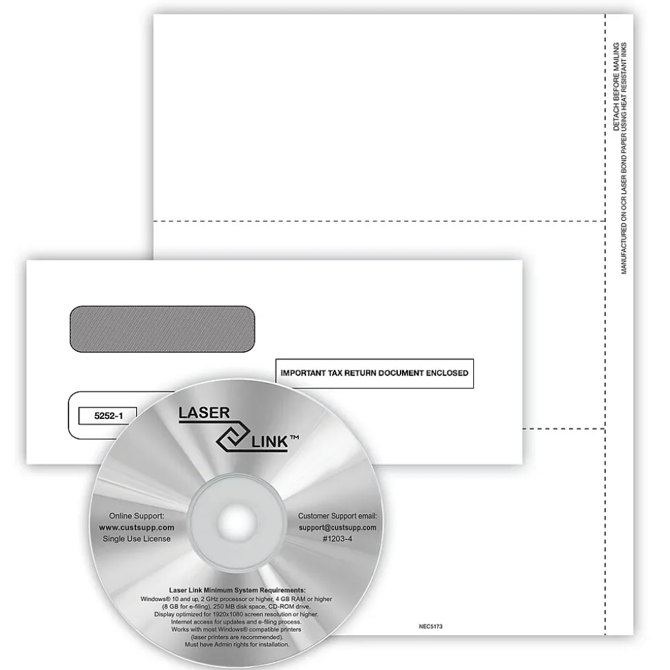 ComplyRight 2024 1099-NEC Tax Form, Envelopes and LaserLink Software, 3-Up, White, 50/Pack (NEC5173ES)