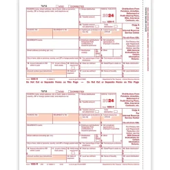 ComplyRight 2024 1099-R Tax Form, 1-Part, 2-Up, Federal Copy A, 50/Pack (514050)
