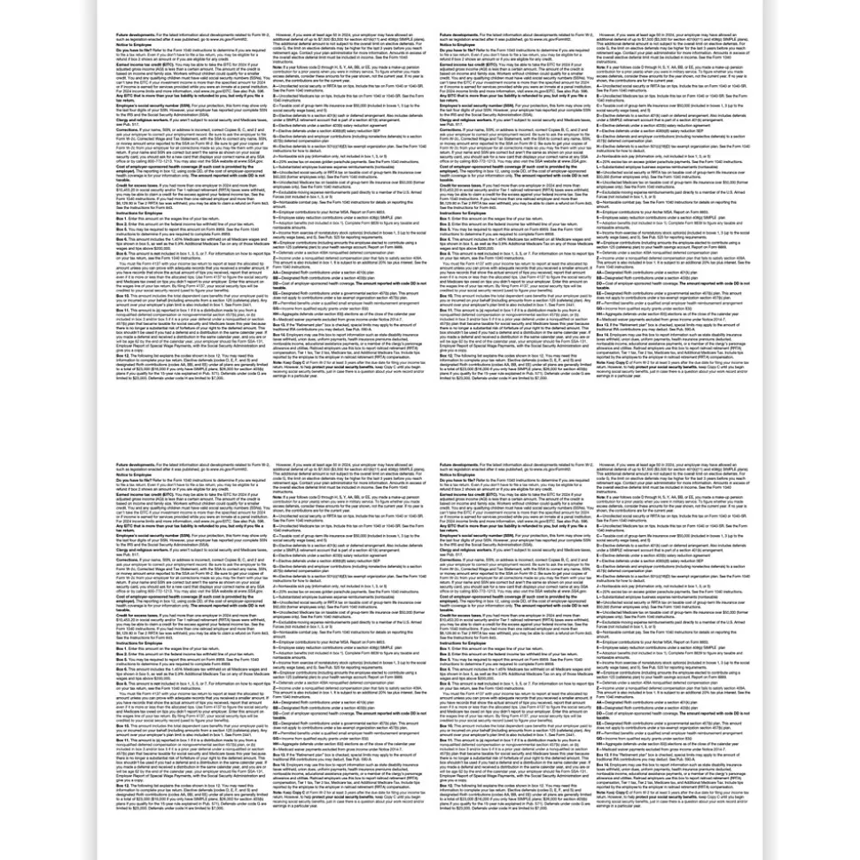 ComplyRight 2024 W-2 Tax Form, 1-Part, 4-Up, 50/Pack (520950)