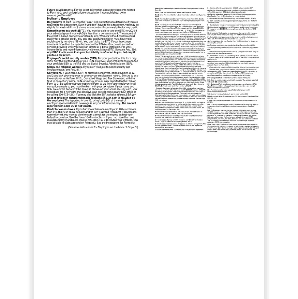 ComplyRight 2024 W-2 Tax Form, 1-Part, 4-Up, 50/Pack (521650)