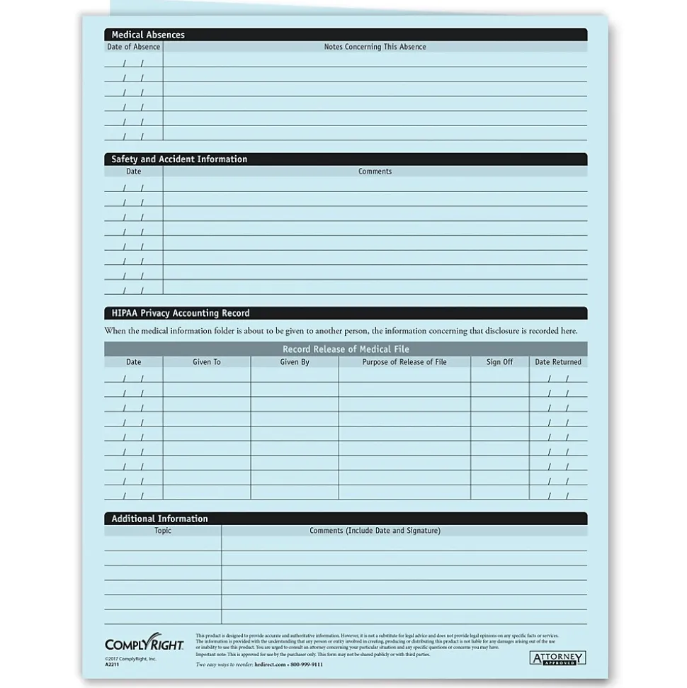 ComplyRight Confidential Employee Medical Records Folder, Pack of 25 (A2211)
