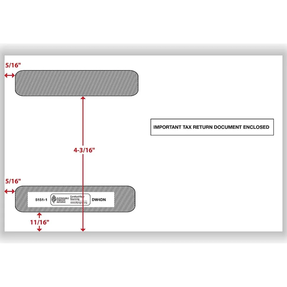 ComplyRight Double Window Envelope for W-2 (5218) Tax Form, 5.63" x 9", White/Black, 100/Pack (51511)