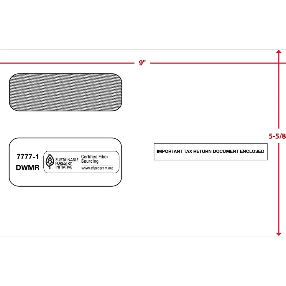 ComplyRight Moistenable Glue Security Tinted Double Window Tax Envelopes, 5 5/8" x 9", 50/Pack (1095CENV50)